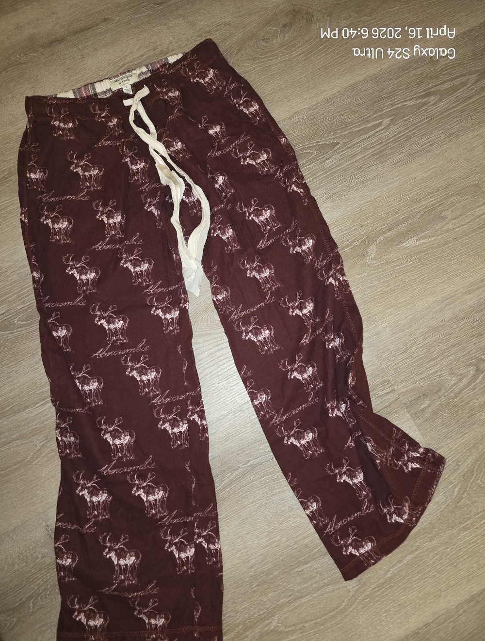 Abercrombie Lounge Pants Women's Large Red White Moose Print Cotton Drawstring